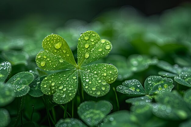 Four leaf green clover Holiday card for St Patrick day