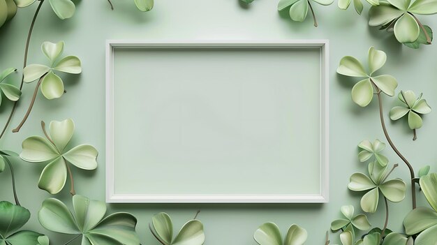 Photo four leaved greenery clover and shamrock saint patricks background