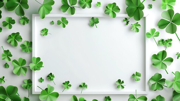 Photo four leaved greenery clover and shamrock saint patricks background