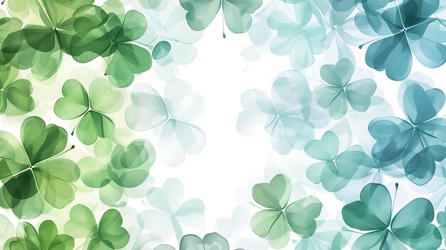 Photo four leaved greenery clover and shamrock saint patricks background