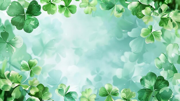 Photo four leaved greenery clover and shamrock saint patricks background