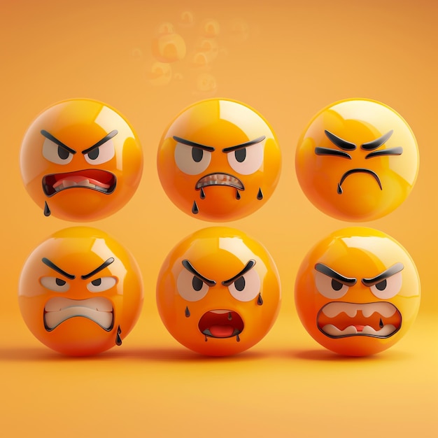 Photo four orange balls with the words angry and angry