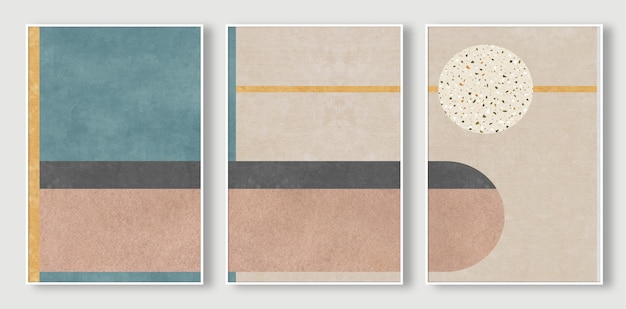Four paintings of a beach scene with a blue and beige background.
