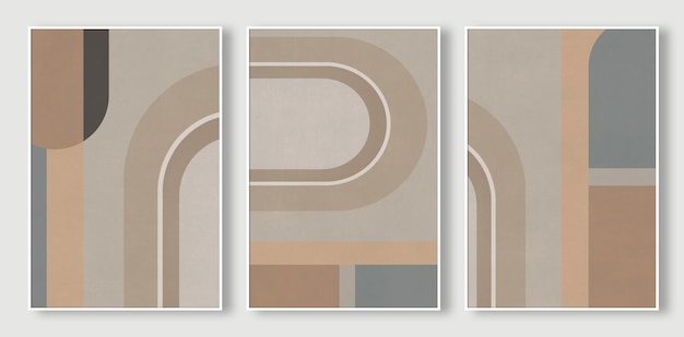 Four paintings of different shapes, one of which is a circle.