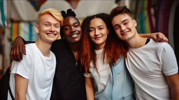 Four people smiling and posing for a photo