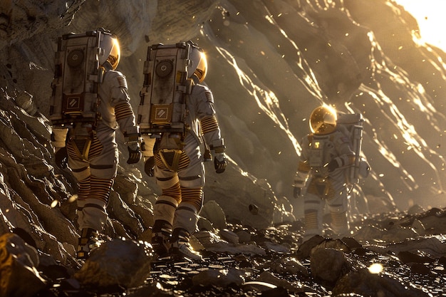 four people in suits that say  space  on the bottom