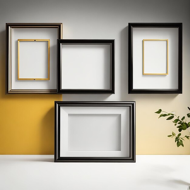 Four photo minimalist empty frames with bicolor background