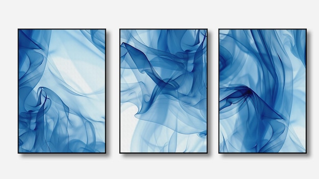 four pictures of blue and white lines with the same image