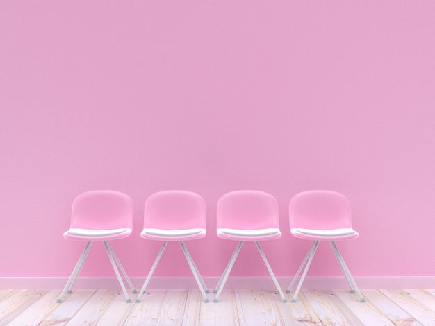 Four pink chairs on concrete wall 