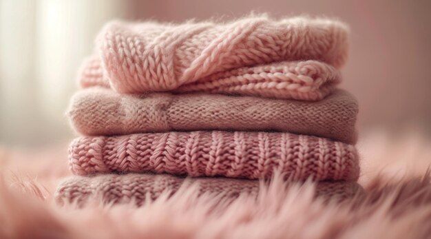 Photo four pink sweaters stacked on top of each other
