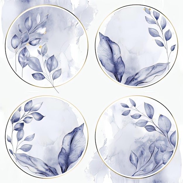 a four plates with blue flowers on them on a white background