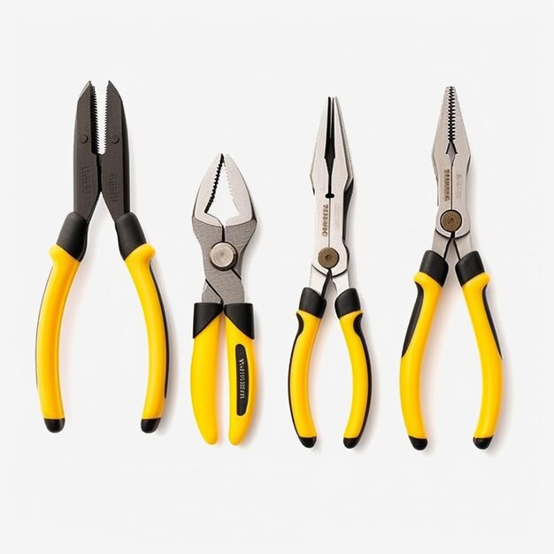 Four pliers are lined up in a row on a white surface generative ai