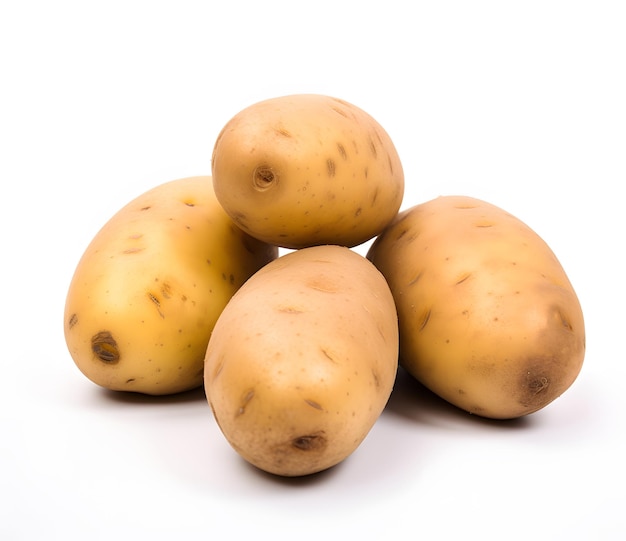 four potatoes are stacked together one of which has a brown spot on the bottom