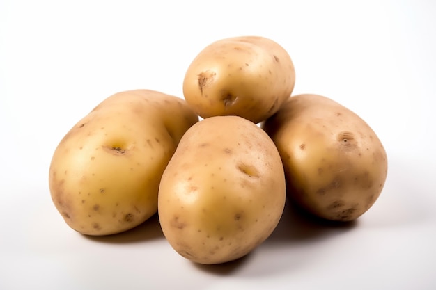 Four potatoes on a white background