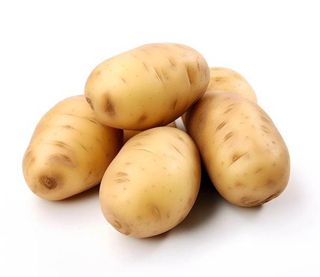 Photo four potatoes with a white background and one that has a brown spot on the top