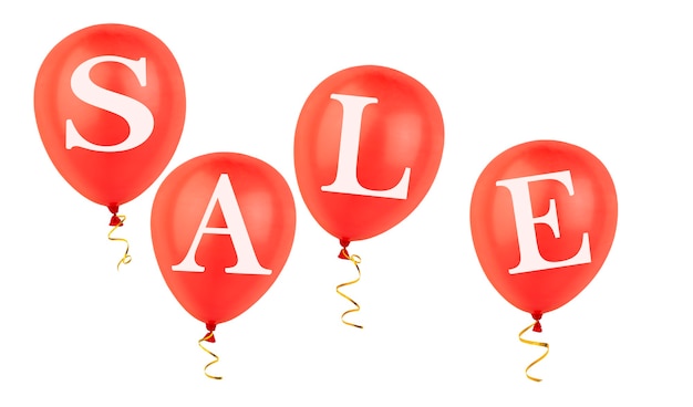 Photo four red balloons on an isolated  sale concept
