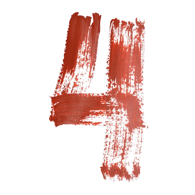 Four - Red numbers over white background