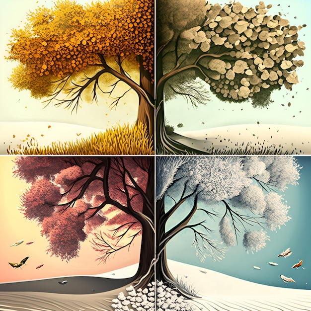 Four seasons colour illustrations