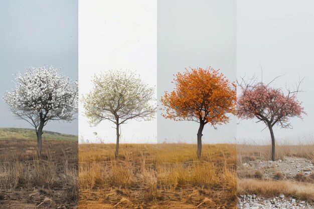 Foto quattro stagioni di un albero solitario