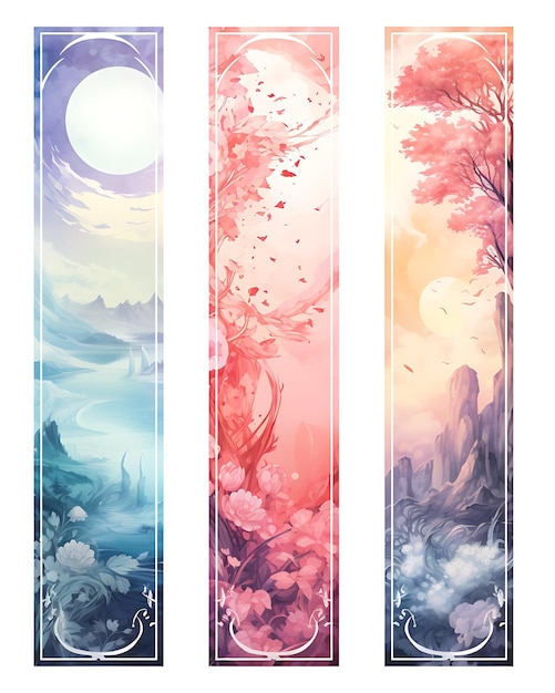 Four Shaped Banners on a Board in Watercolor