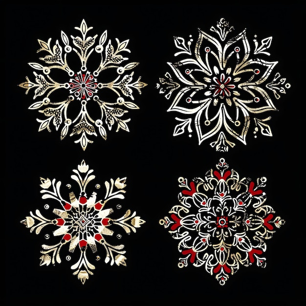 four snowflakes are shown in a circle