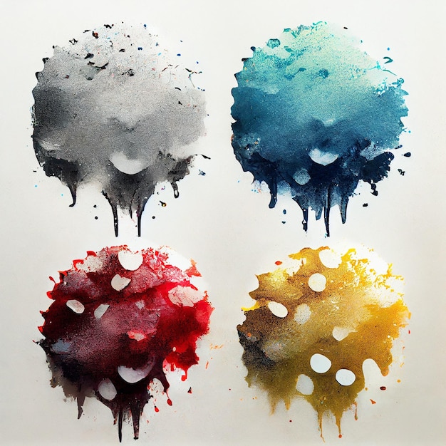 Four splatter splash water color background, colorful stain\
watercolor texture pattern