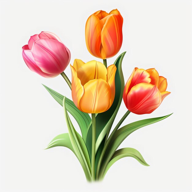 Four tulips isolated on white background