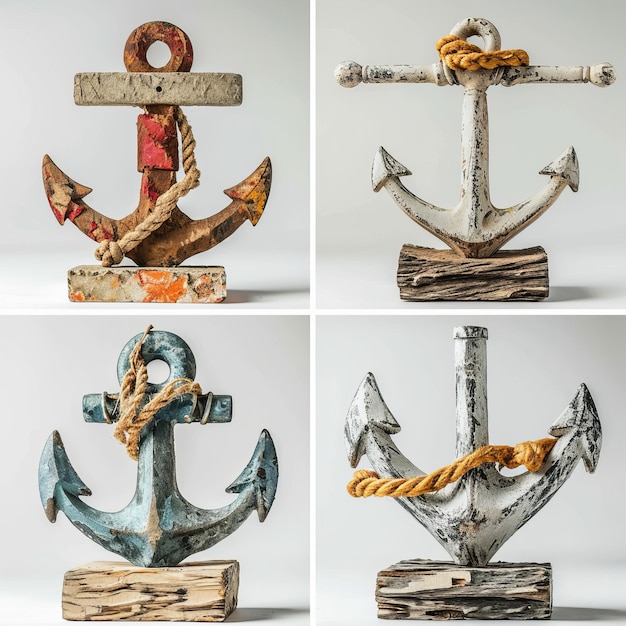 Photo four types of anchors on a white background