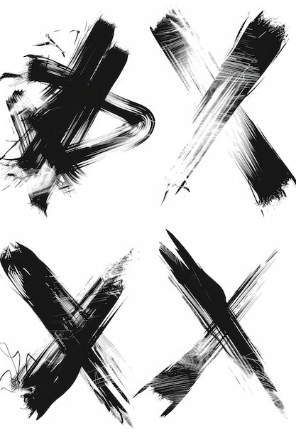 Photo four unique black and white brush strokes for various design projects