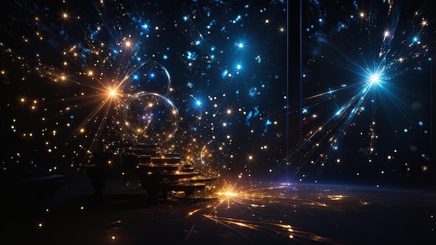 写真 黒の背景に 4 つのユニークな光効果 スター フレア ダイナミックな照明 劇的なレンズ フレアと輝く星