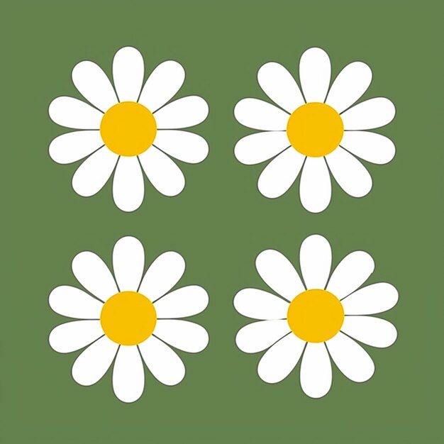 Photo four white flowers with yellow centers on a green background generative ai