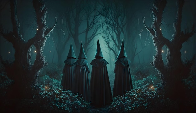 Four witches in a dark forest