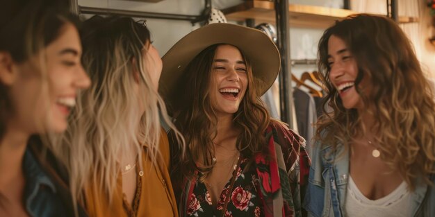 Four women are smiling and laughing together