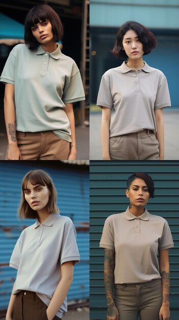 Photo four women wearing polo shirts