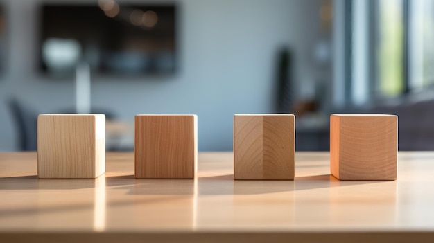 четыре деревянных кубика в горизонтальном ряду AI Generative