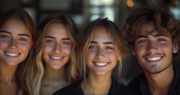 Foto quattro giovani dipendenti che condividono risate e sorrisi sul posto di lavoro