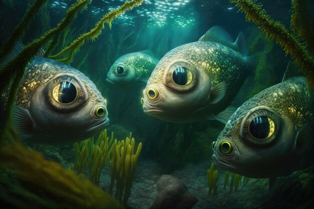 Photo foureyed fish underwater lush nature by generative ai