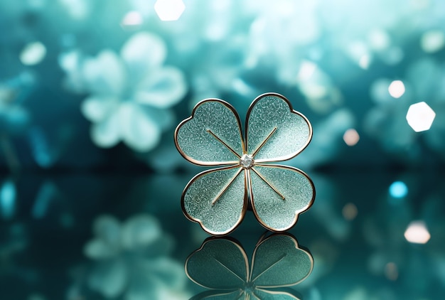 A fourleaf clovershaped jewel on a bright background