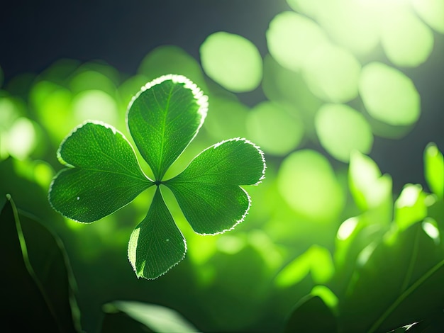 행운을 위한 네잎 녹색 클로버 밝은 인공 지능 생성