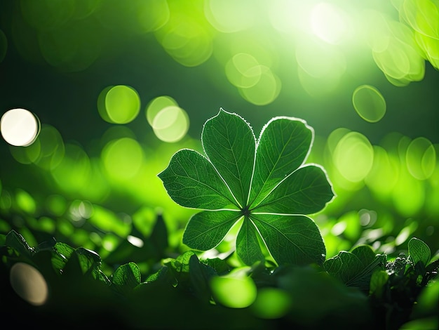 Photo fourleaf green clover for good luck bright ai generative