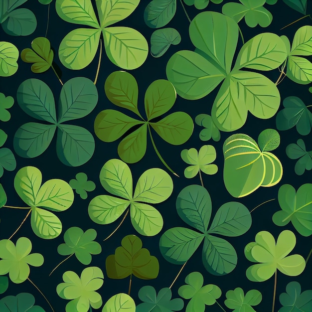 Fourleaf realistic lucky clover leaf on dark background Art illustration Generative Ai