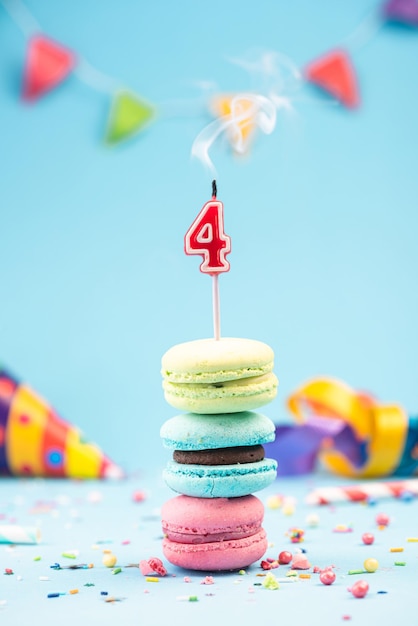 Fourth 4th Birthday Card with Candle Blown Out in Colorful Macaroons and Sprinkles Card Mockup