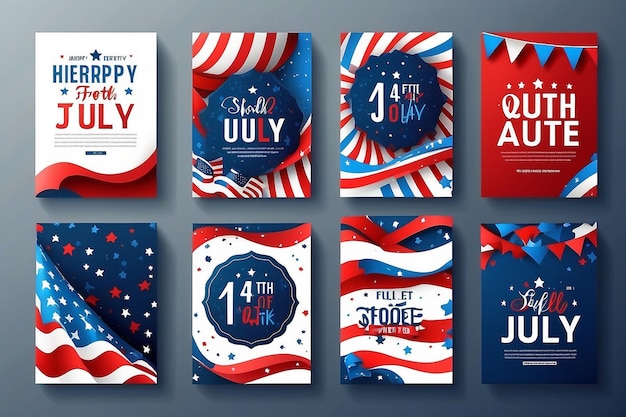 Photo fourth of july 4th of july holiday banners posters cards or flyers set