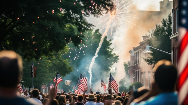 Fourth of July parade with flags AI generated