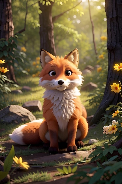 Photo fox 3d model in forest