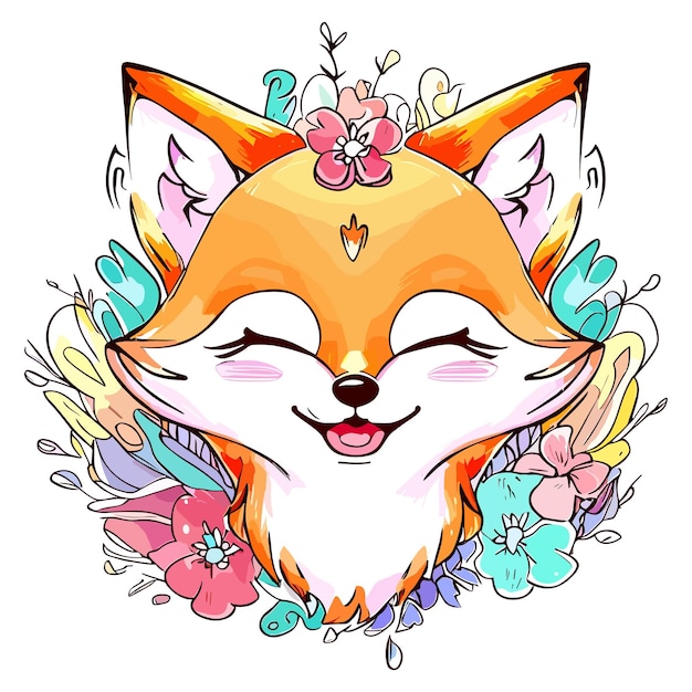 Fox Amidst a Whimsical Watercolor Flower Garden Generative AI