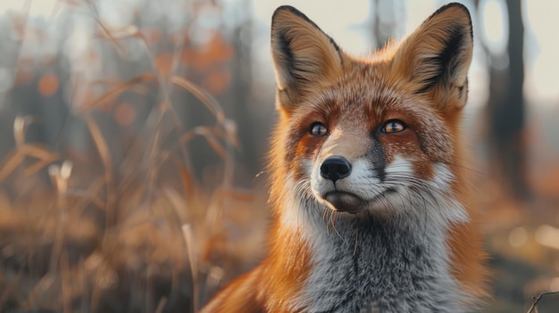 森の背景にあるキツネの動物