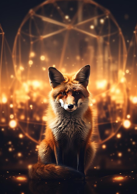 Fox animal with bokeh dark sunset background fox in the city Generative Ai