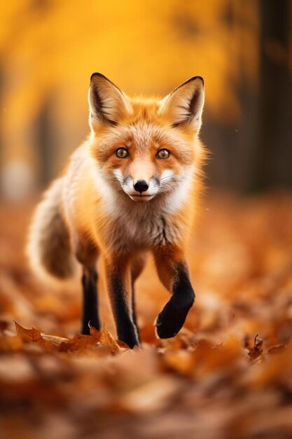 a fox in the autumn leaves