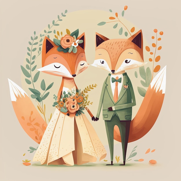 Fox bride and groom Lovely wedding couple Just Married